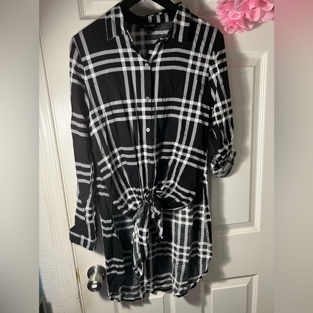 Plaid button down top with wrap